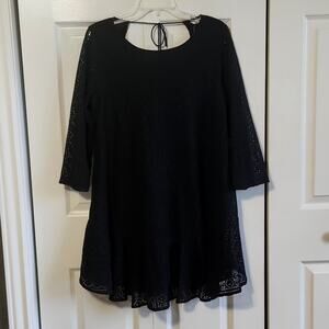 Andre Blue Womens Black 3/4 Sleeve Lace Mini Dress Size LG Lined Boho Peplum NWT